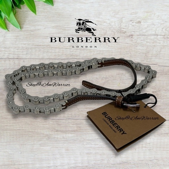 Authentic Burberry malt brown leather silver tone bicycle chain belt *iamwarrior - Picture 3 of 12